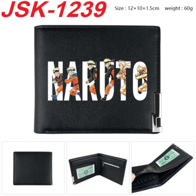 Naruto Animation magnetic buckle black leather wallet 12X10X1.5CM 