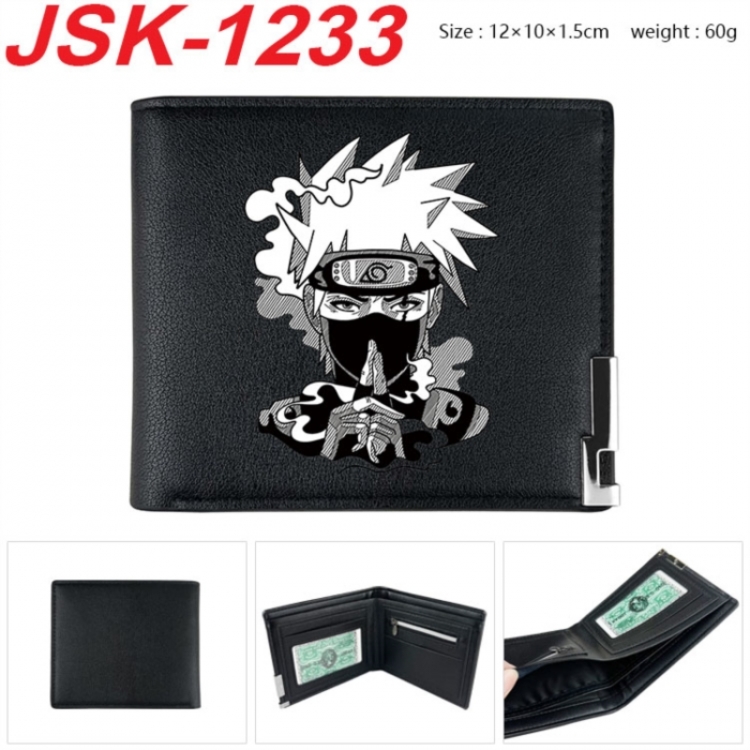 Naruto Animation magnetic buckle black leather wallet 12X10X1.5CM 