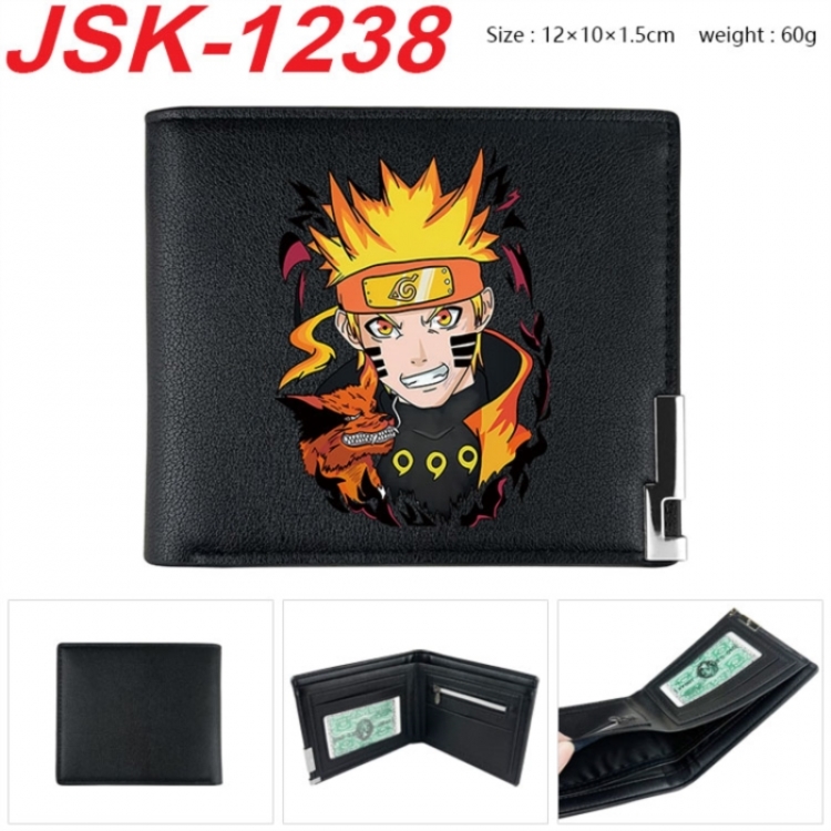 Naruto Animation magnetic buckle black leather wallet 12X10X1.5CM 