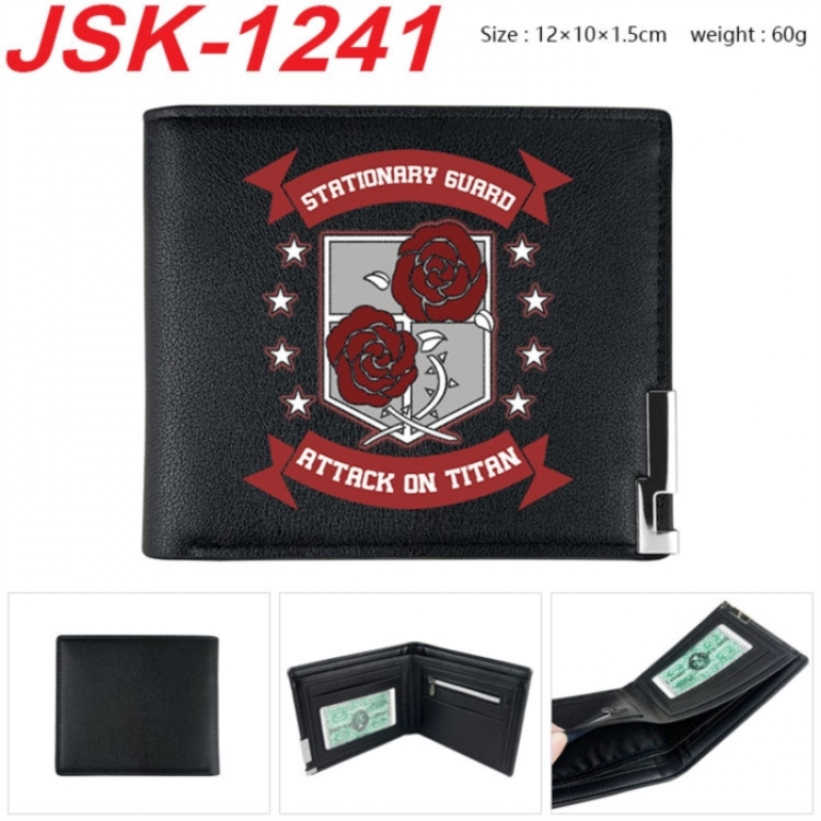 Shingeki no Kyojin Animation magnetic buckle black leather wallet 12X10X1.5CM 