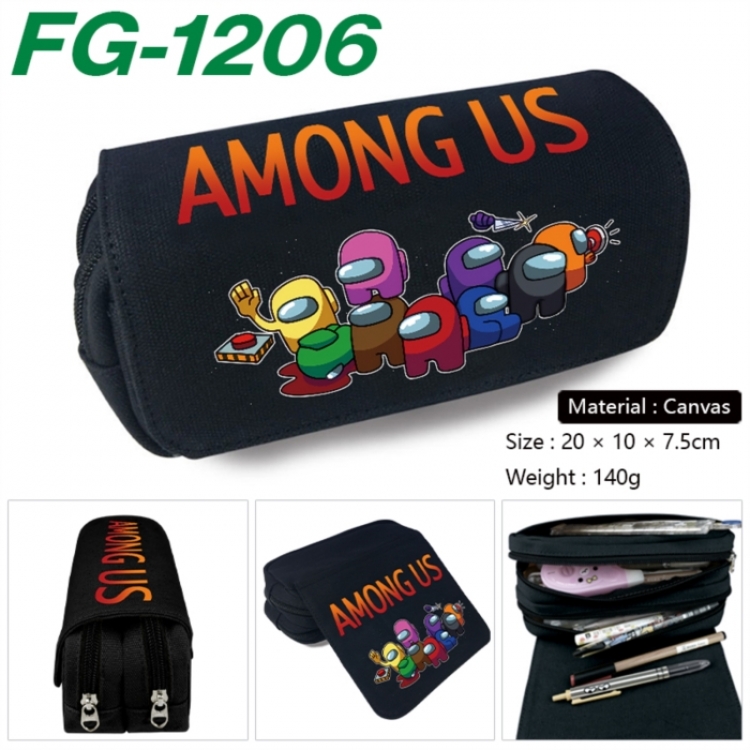 Among usAnime Multi-Function Double Zipper Canvas Cosmetic Bag Pen Case 20x10x7.5cm