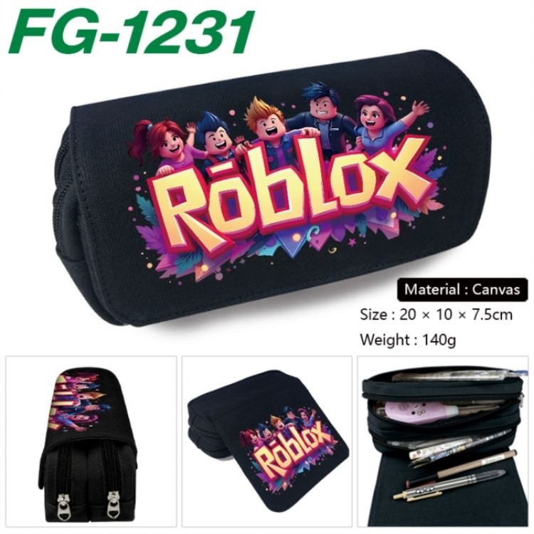 Roblox Anime Multi-Function Double Zipper Canvas Cosmetic Bag Pen Case 20x10x7.5cm