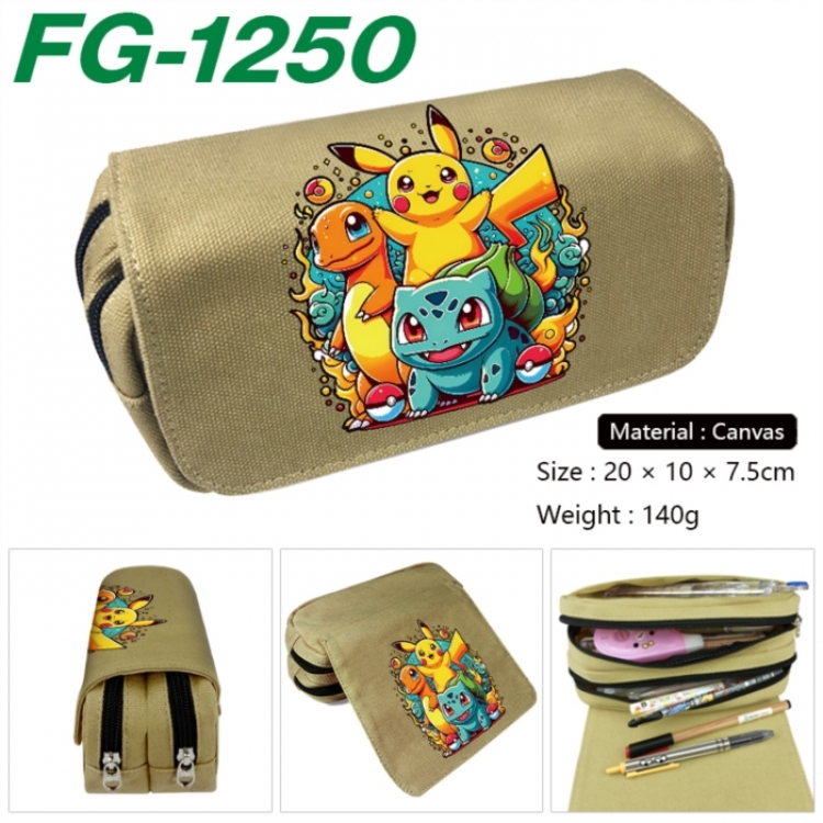 Pokemon Anime Multi-Function Double Zipper Canvas Cosmetic Bag Pen Case 20x10x7.5cm