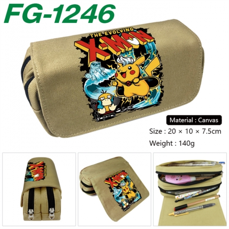 Pokemon Anime Multi-Function Double Zipper Canvas Cosmetic Bag Pen Case 20x10x7.5cm