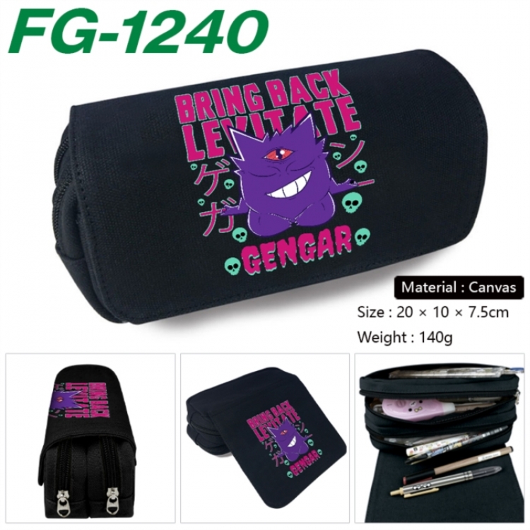 Pokemon Anime Multi-Function Double Zipper Canvas Cosmetic Bag Pen Case 20x10x7.5cm