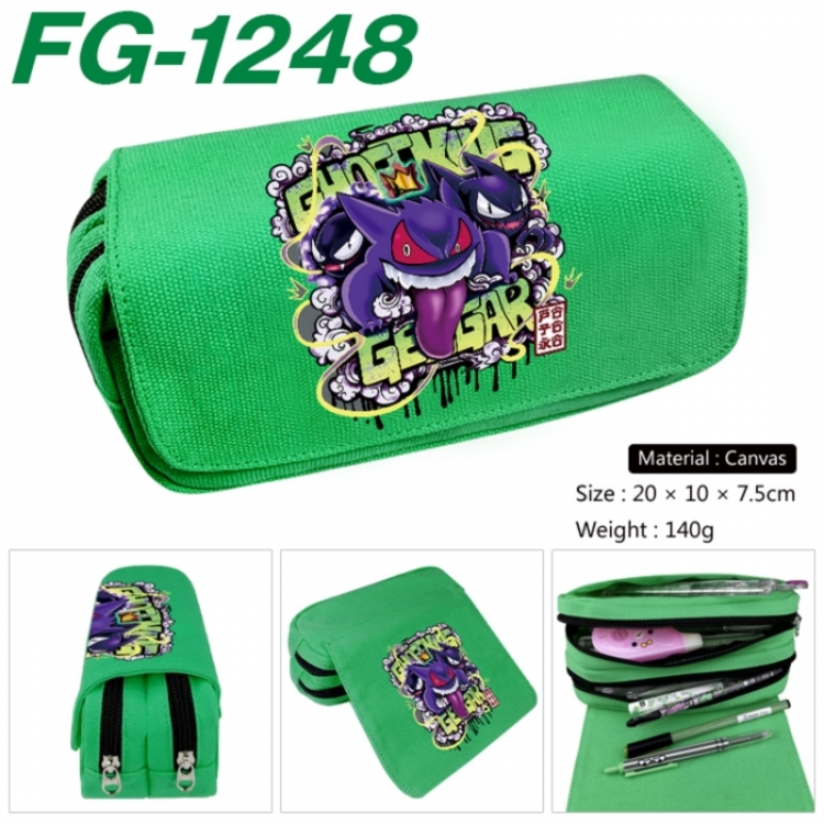 Pokemon Anime Multi-Function Double Zipper Canvas Cosmetic Bag Pen Case 20x10x7.5cm