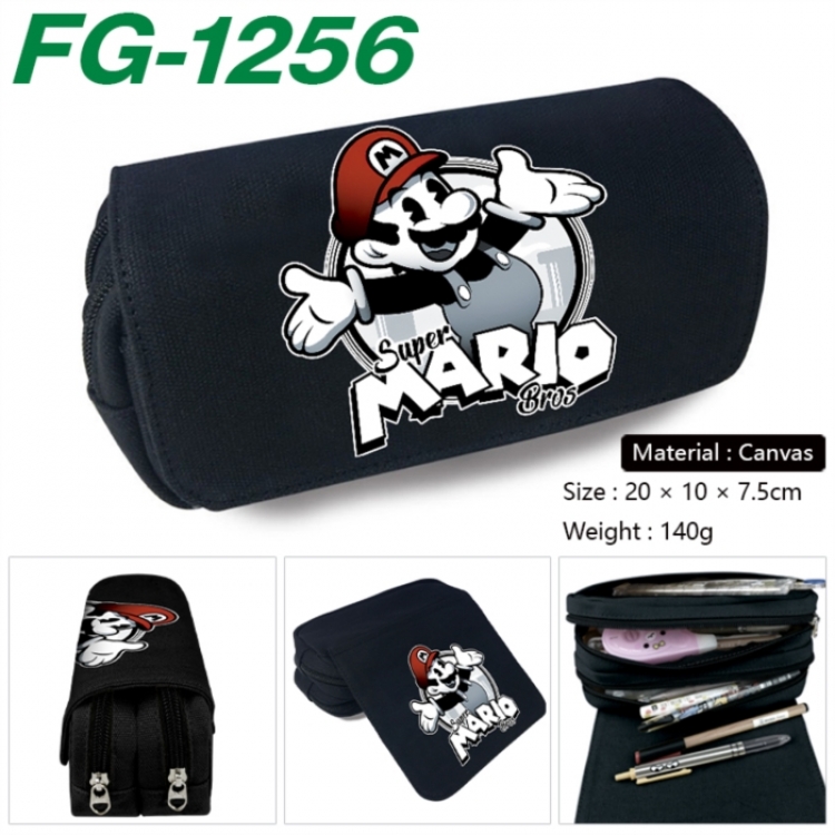 Super Mario Anime Multi-Function Double Zipper Canvas Cosmetic Bag Pen Case 20x10x7.5cm