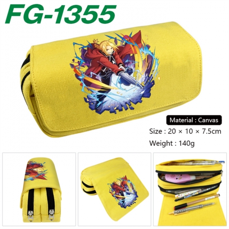 Fullmetal Alchemist Anime Multi-Function Double Zipper Canvas Cosmetic Bag Pen Case 20x10x7.5cm
