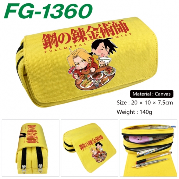 Fullmetal Alchemist Anime Multi-Function Double Zipper Canvas Cosmetic Bag Pen Case 20x10x7.5cm