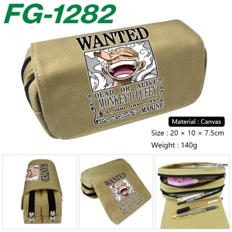 One Piece Anime Multi-Function Double Zipper Canvas Cosmetic Bag Pen Case 20x10x7.5cm
