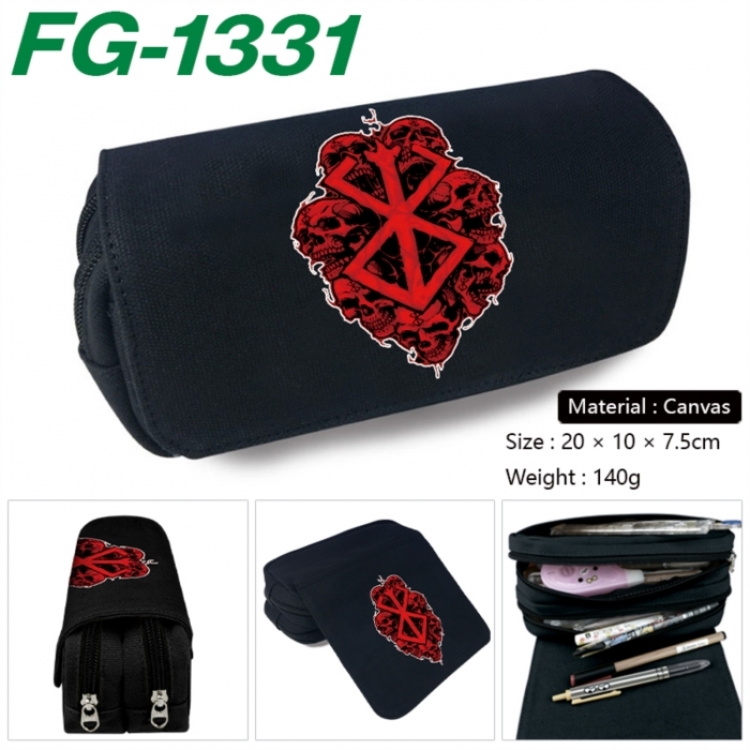Berserk Anime Multi-Function Double Zipper Canvas Cosmetic Bag Pen Case 20x10x7.5cm