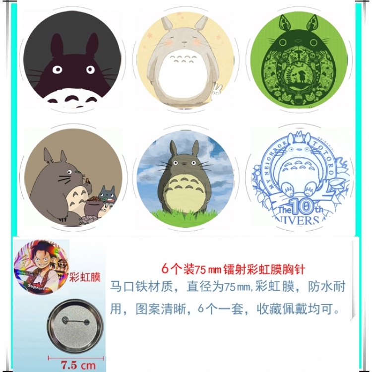 TOTORO Anime Rainbow Mask Badge Brooch 75MM a set of 6