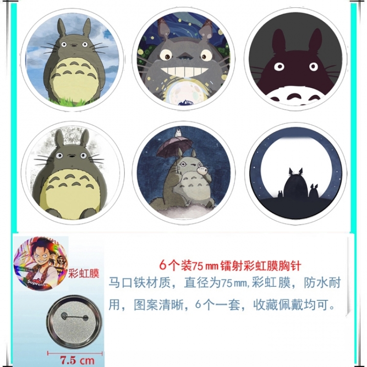 TOTORO Anime Rainbow Mask Badge Brooch 75MM a set of 6