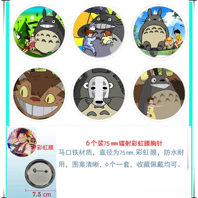 TOTORO Anime Rainbow Mask Badge Brooch 75MM a set of 6