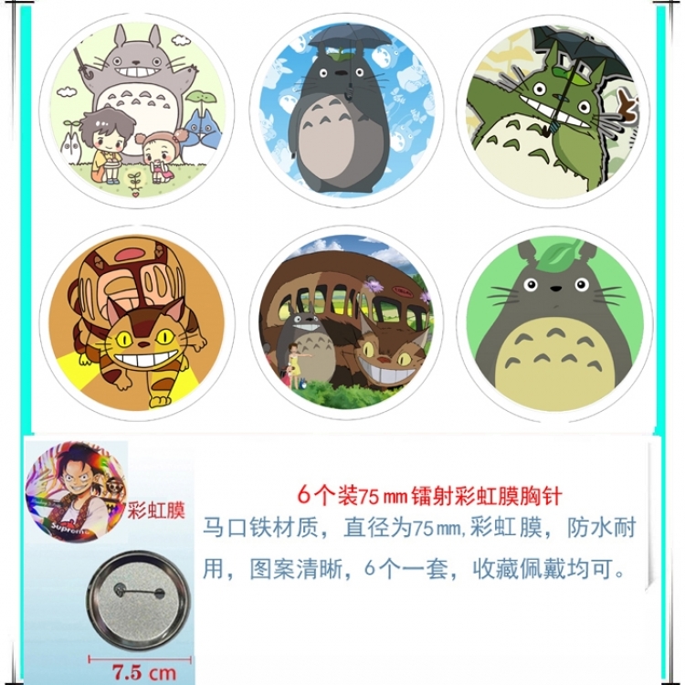 TOTORO Anime Rainbow Mask Badge Brooch 75MM a set of 6