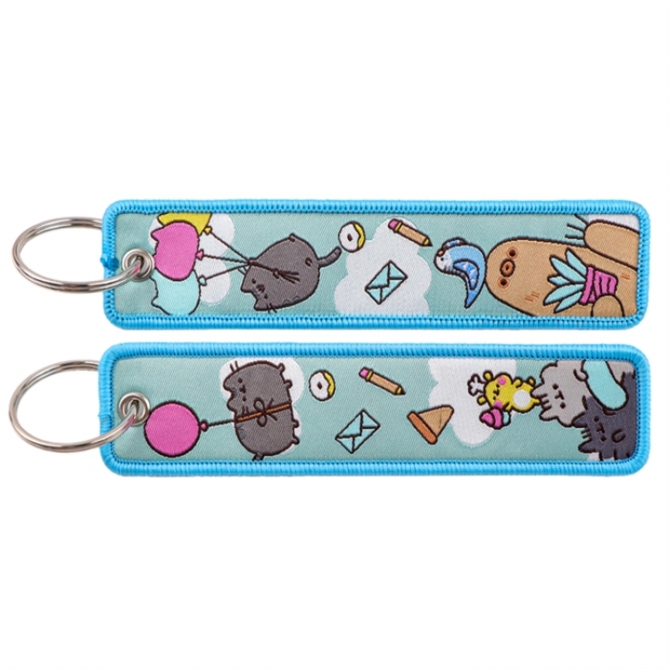 Pusheen Double sided color woven label keychain with thickened hanging rope 13x3cm 10G price for 5 pcs