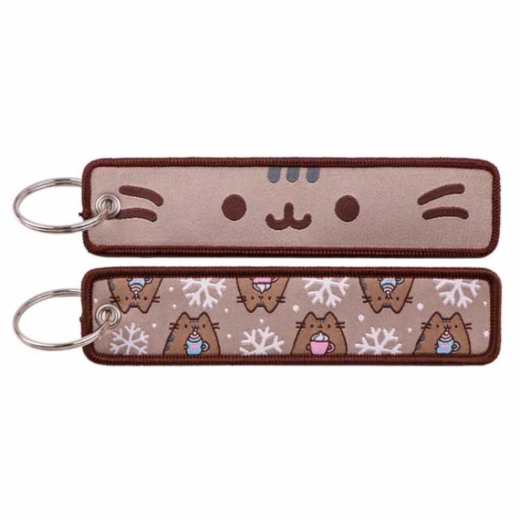 Pusheen Double sided color woven label keychain with thickened hanging rope 13x3cm 10G price for 5 pcs