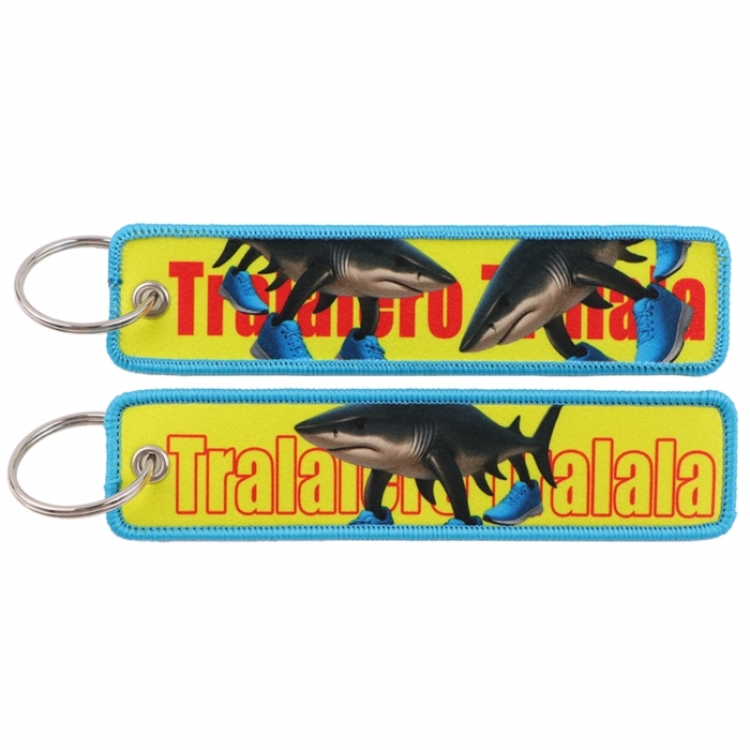 shark tale Double sided color woven label keychain with thickened hanging rope 13x3cm 10G price for 5 pcs