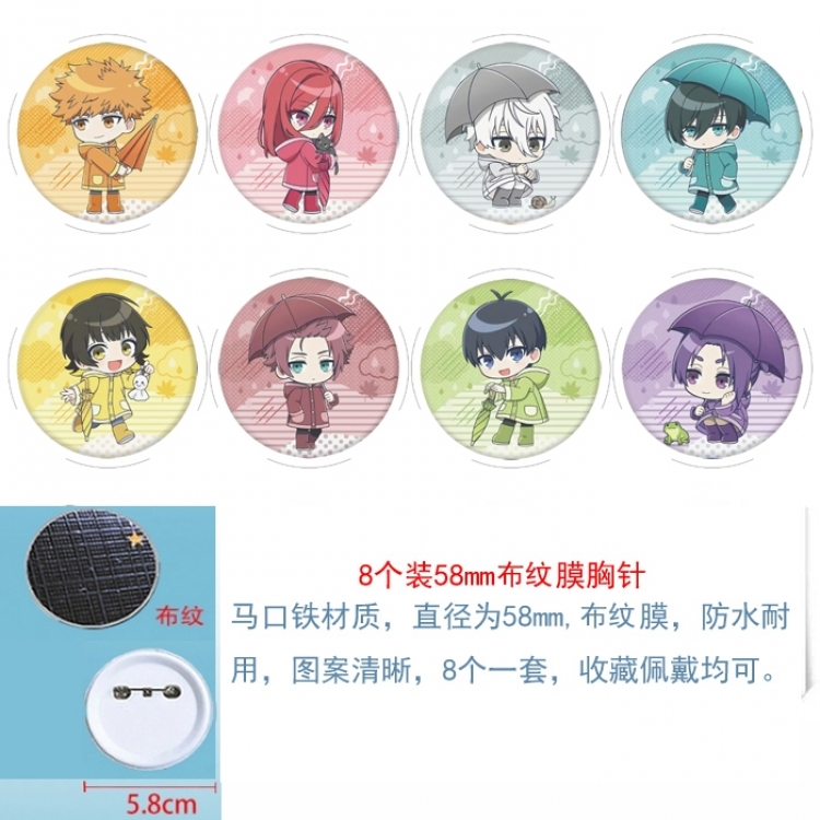 BLUE LOCK Anime Round cloth film brooch badge 58MM a set of 8