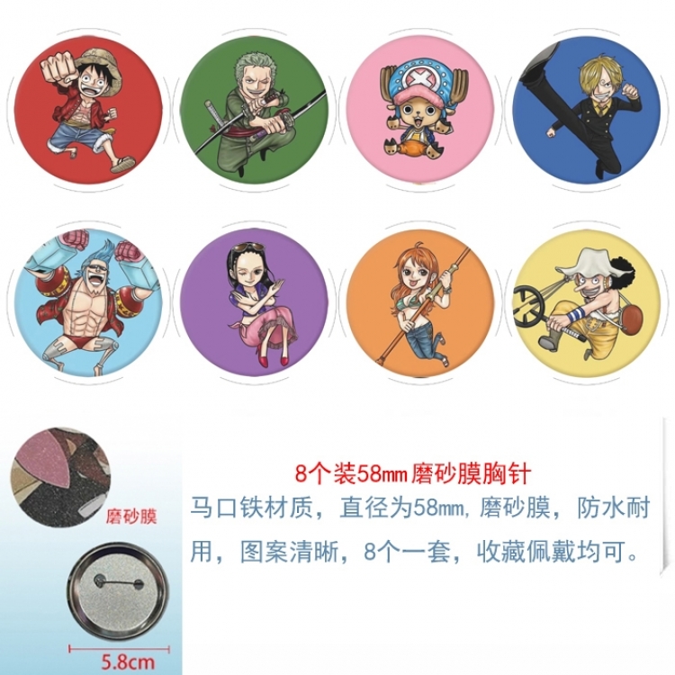 One Piece Anime Round cloth film brooch badge 58MM a set of 8