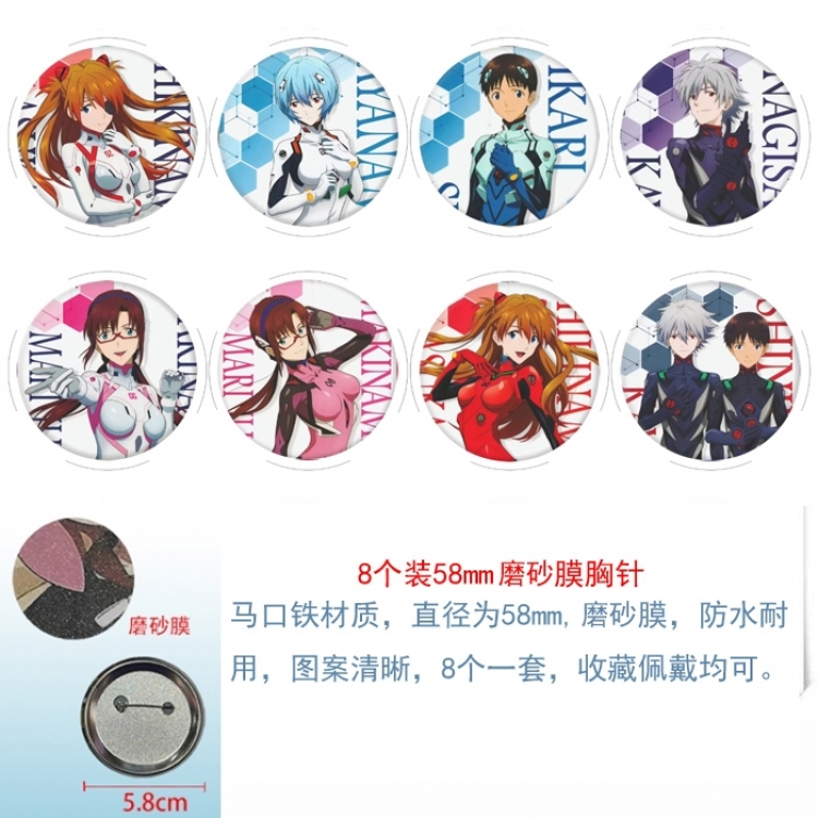 EVA Anime Round cloth film brooch badge 58MM a set of 8