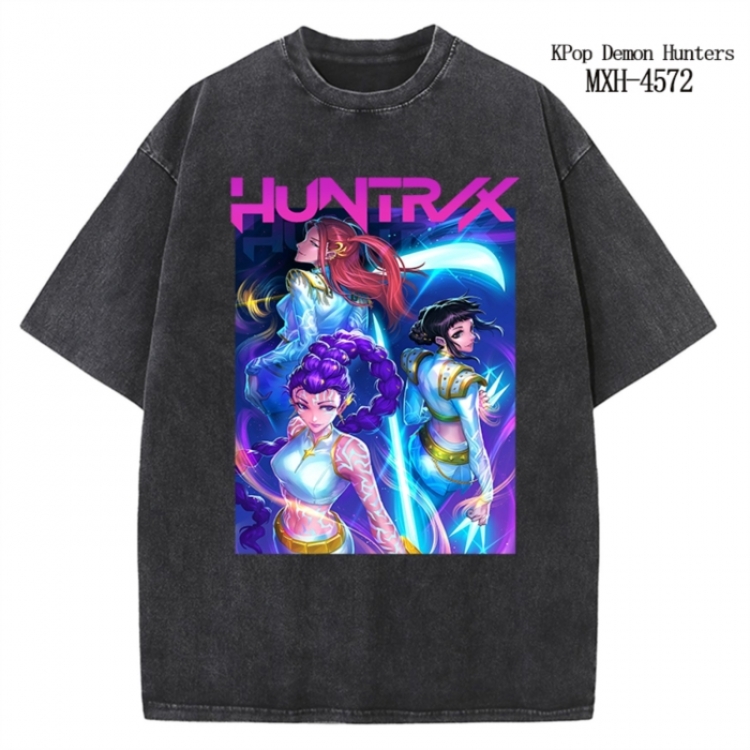K-Pop Demon Hunters Anime peripheral pure cotton washed and worn T-shirt from S to 4XL