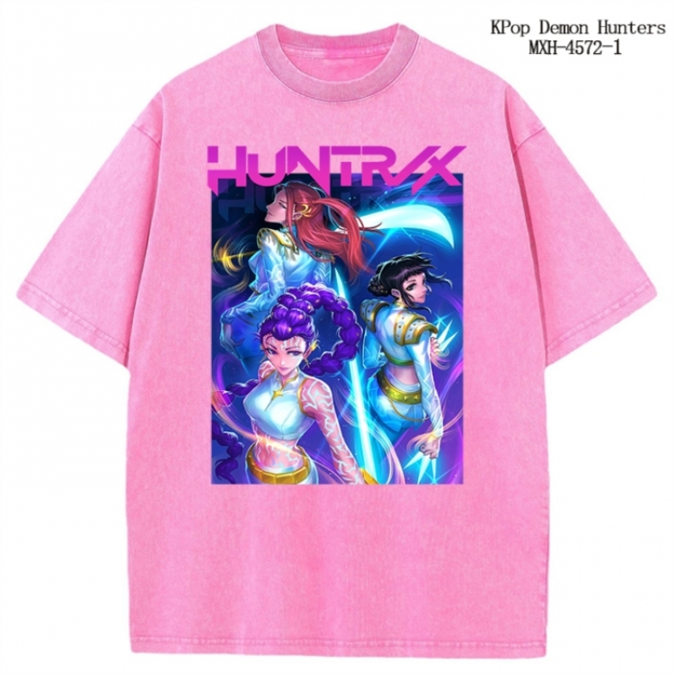 K-Pop Demon Hunters Anime peripheral pure cotton washed and worn T-shirt from S to 4XL