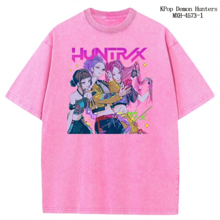 K-Pop Demon Hunters Anime peripheral pure cotton washed and worn T-shirt from S to 4XL