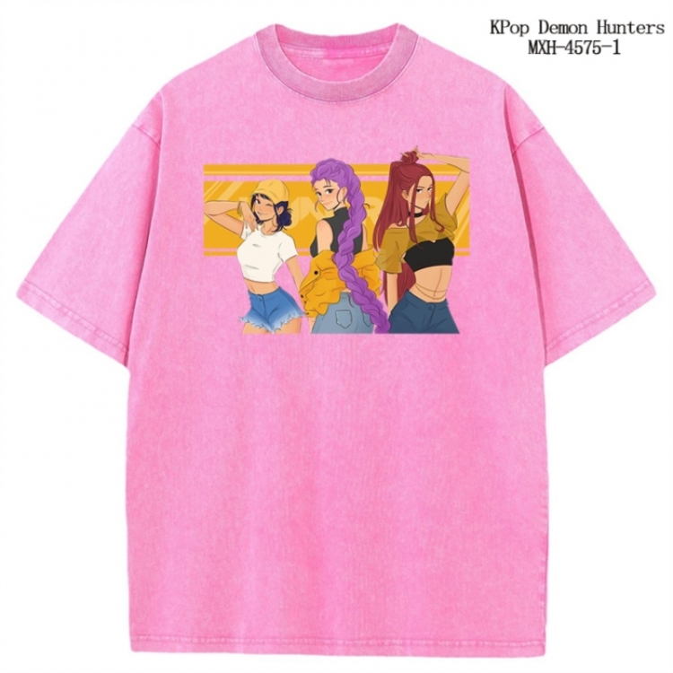K-Pop Demon Hunters Anime peripheral pure cotton washed and worn T-shirt from S to 4XL