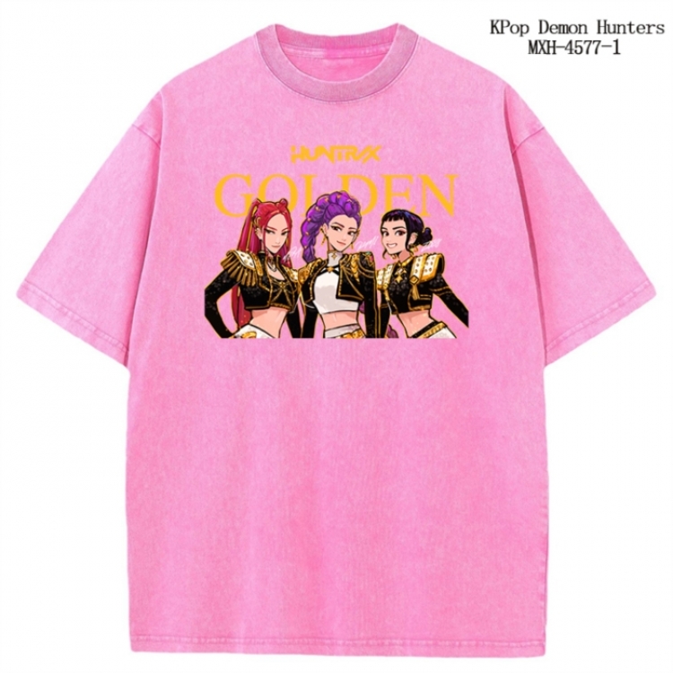 K-Pop Demon Hunters Anime peripheral pure cotton washed and worn T-shirt from S to 4XL
