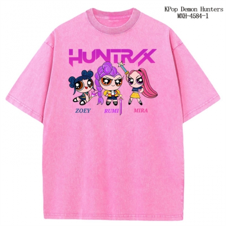 K-Pop Demon Hunters Anime peripheral pure cotton washed and worn T-shirt from S to 4XL