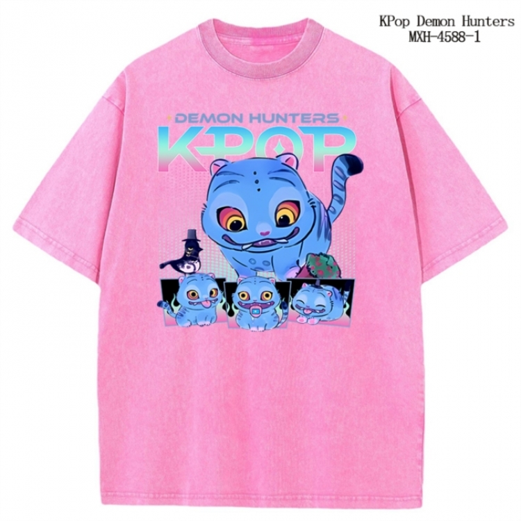 K-Pop Demon Hunters Anime peripheral pure cotton washed and worn T-shirt from S to 4XL