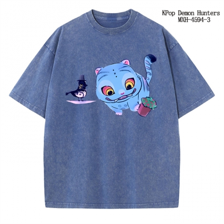 K-Pop Demon Hunters Anime peripheral pure cotton washed and worn T-shirt from S to 4XL