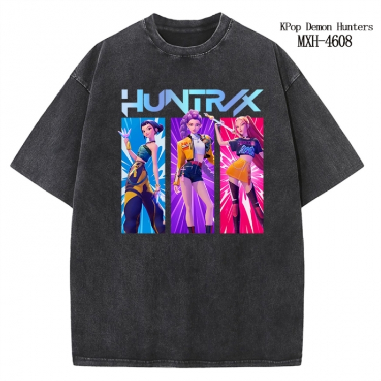 K-Pop Demon Hunters Anime peripheral pure cotton washed and worn T-shirt from S to 4XL
