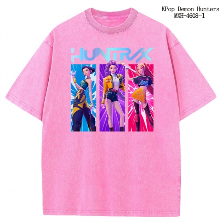 K-Pop Demon Hunters Anime peripheral pure cotton washed and worn T-shirt from S to 4XL