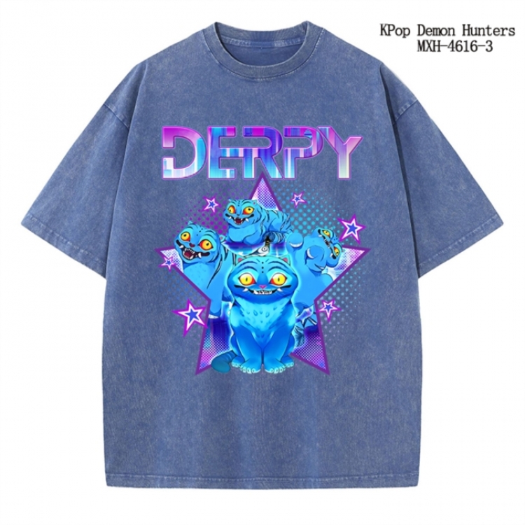 K-Pop Demon Hunters Anime peripheral pure cotton washed and worn T-shirt from S to 4XL