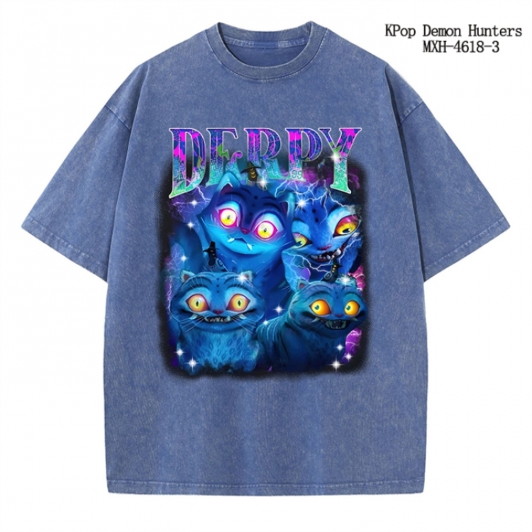 K-Pop Demon Hunters Anime peripheral pure cotton washed and worn T-shirt from S to 4XL
