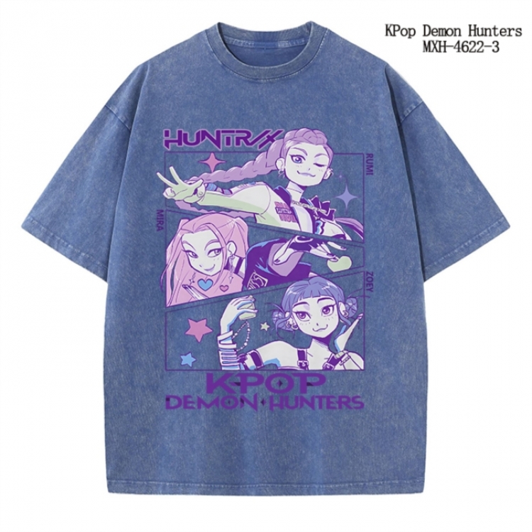 K-Pop Demon Hunters Anime peripheral pure cotton washed and worn T-shirt from S to 4XL