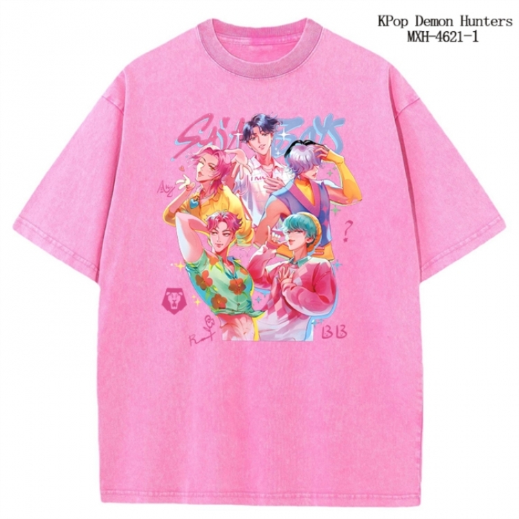 K-Pop Demon Hunters Anime peripheral pure cotton washed and worn T-shirt from S to 4XL