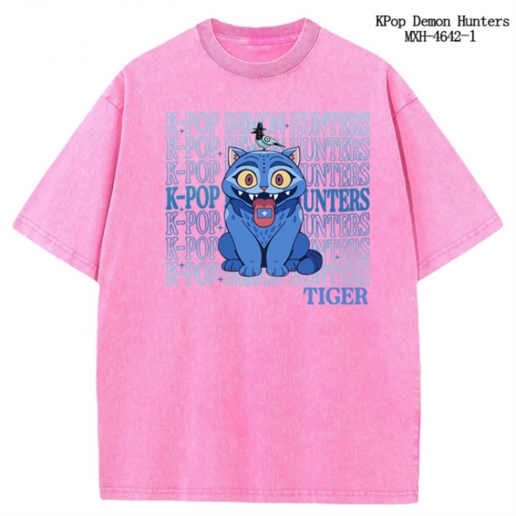 K-Pop Demon Hunters Anime peripheral pure cotton washed and worn T-shirt from S to 4XL