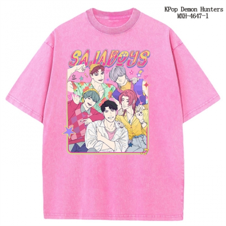 K-Pop Demon Hunters Anime peripheral pure cotton washed and worn T-shirt from S to 4XL