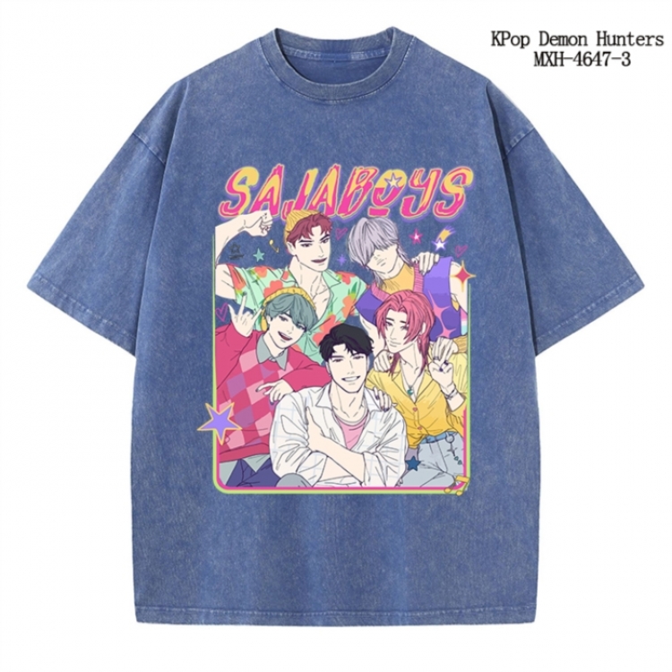 K-Pop Demon Hunters Anime peripheral pure cotton washed and worn T-shirt from S to 4XL
