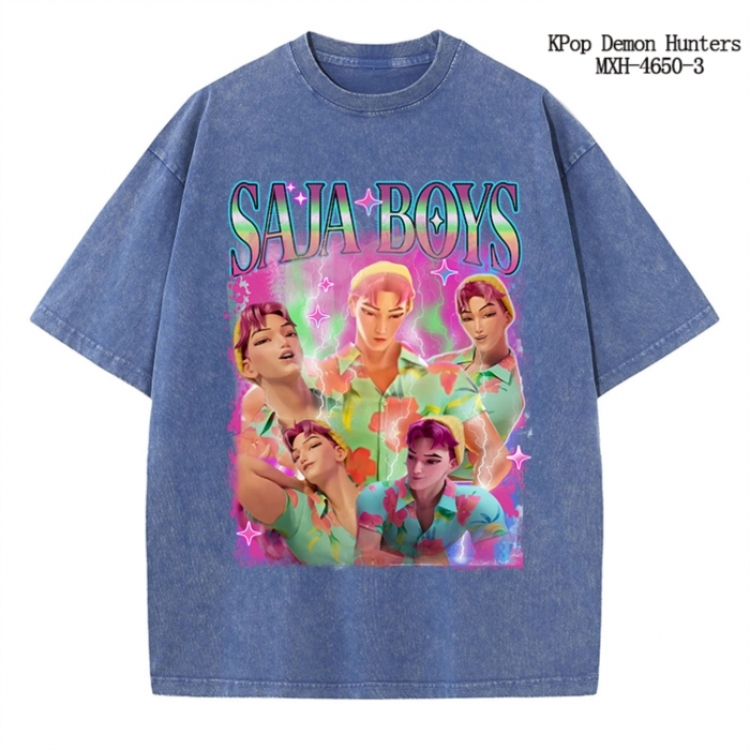 K-Pop Demon Hunters Anime peripheral pure cotton washed and worn T-shirt from S to 4XL