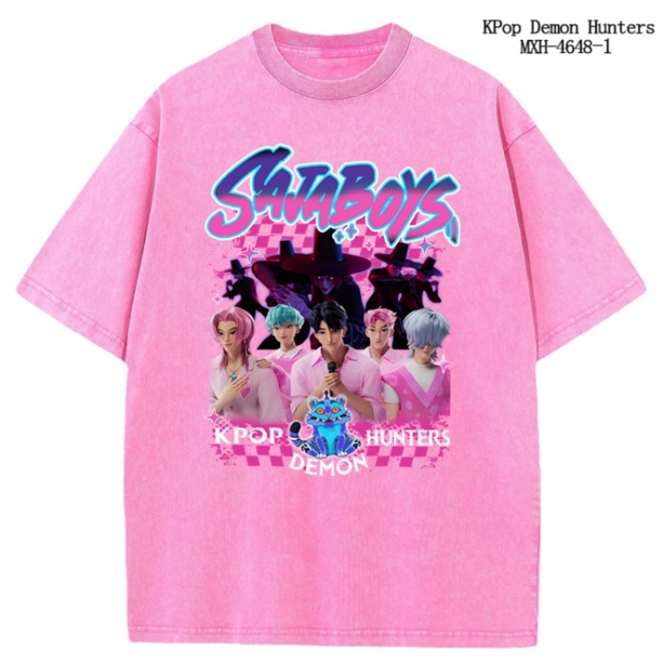K-Pop Demon Hunters Anime peripheral pure cotton washed and worn T-shirt from S to 4XL