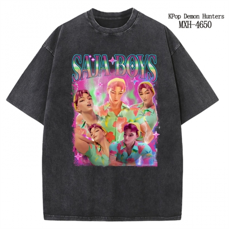 K-Pop Demon Hunters Anime peripheral pure cotton washed and worn T-shirt from S to 4XL