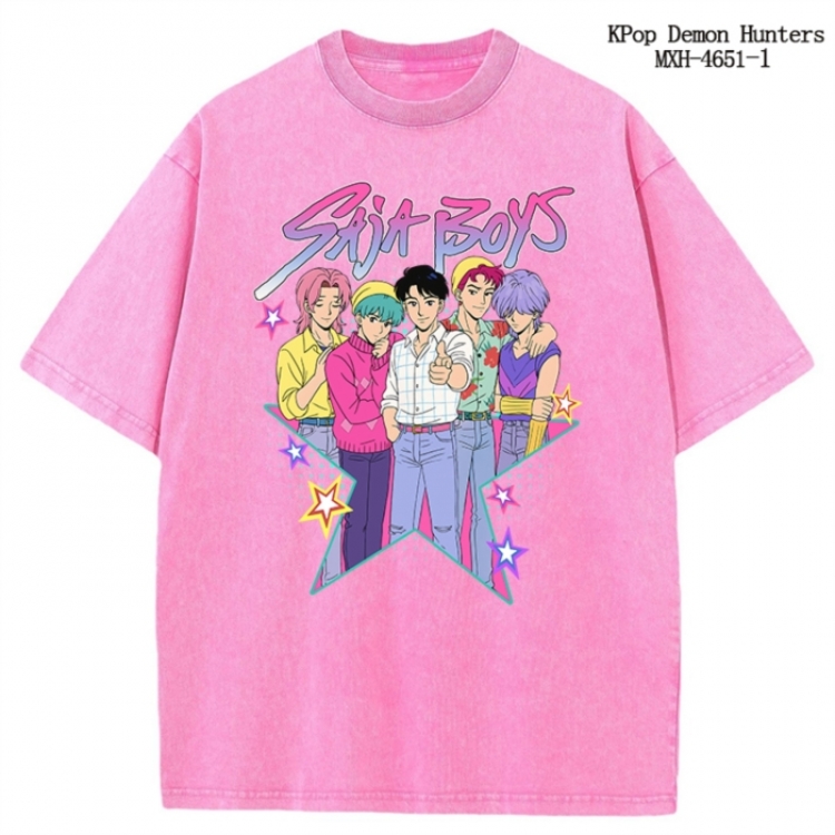 K-Pop Demon Hunters Anime peripheral pure cotton washed and worn T-shirt from S to 4XL