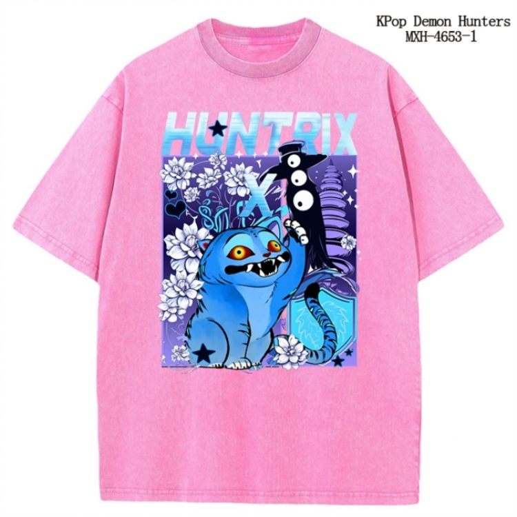 K-Pop Demon Hunters Anime peripheral pure cotton washed and worn T-shirt from S to 4XL