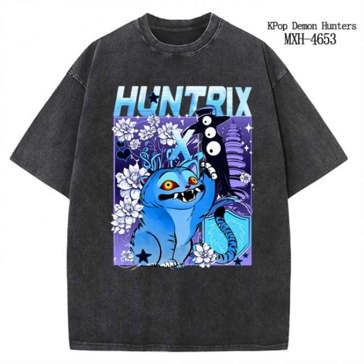 K-Pop Demon Hunters Anime peripheral pure cotton washed and worn T-shirt from S to 4XL
