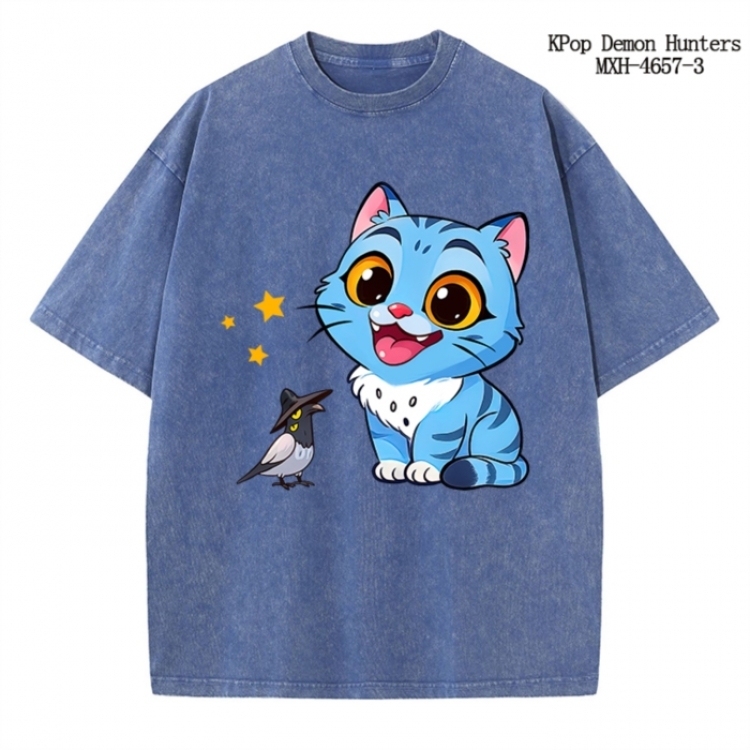 K-Pop Demon Hunters Anime peripheral pure cotton washed and worn T-shirt from S to 4XL