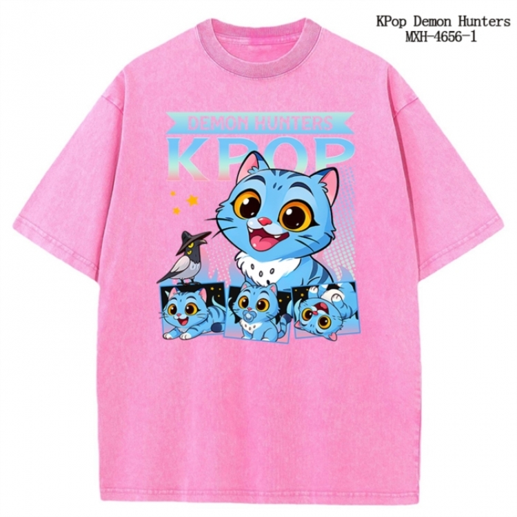 K-Pop Demon Hunters Anime peripheral pure cotton washed and worn T-shirt from S to 4XL